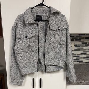Express Gray Herringbone Zip-Up Jacket